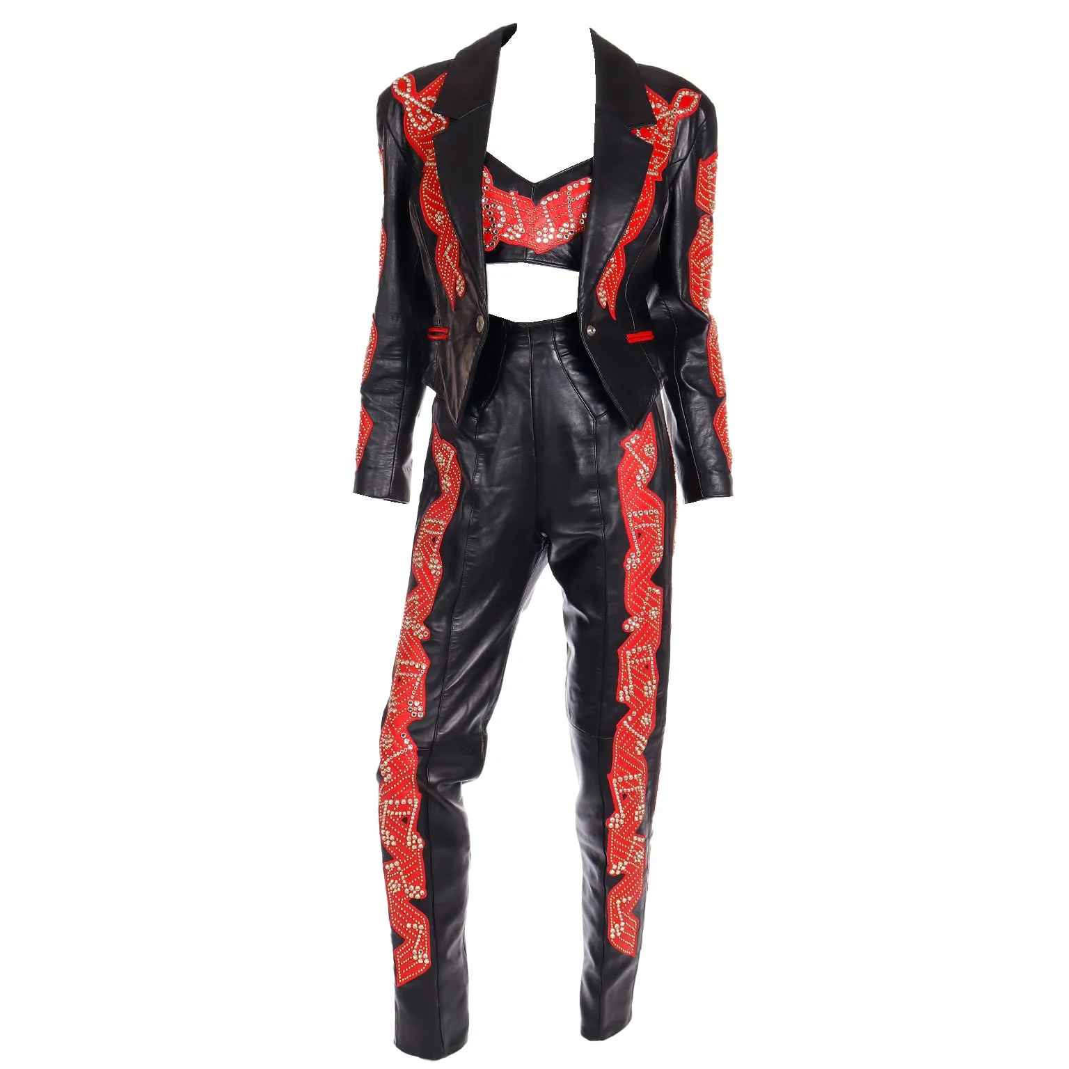 Rock Star Michael Hoban Black & Red Leather Musical Pants Bustier & Jacket