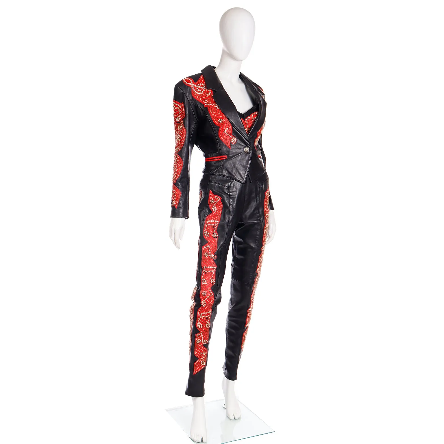 Rock Star Michael Hoban Black & Red Leather Musical Pants Bustier & Jacket