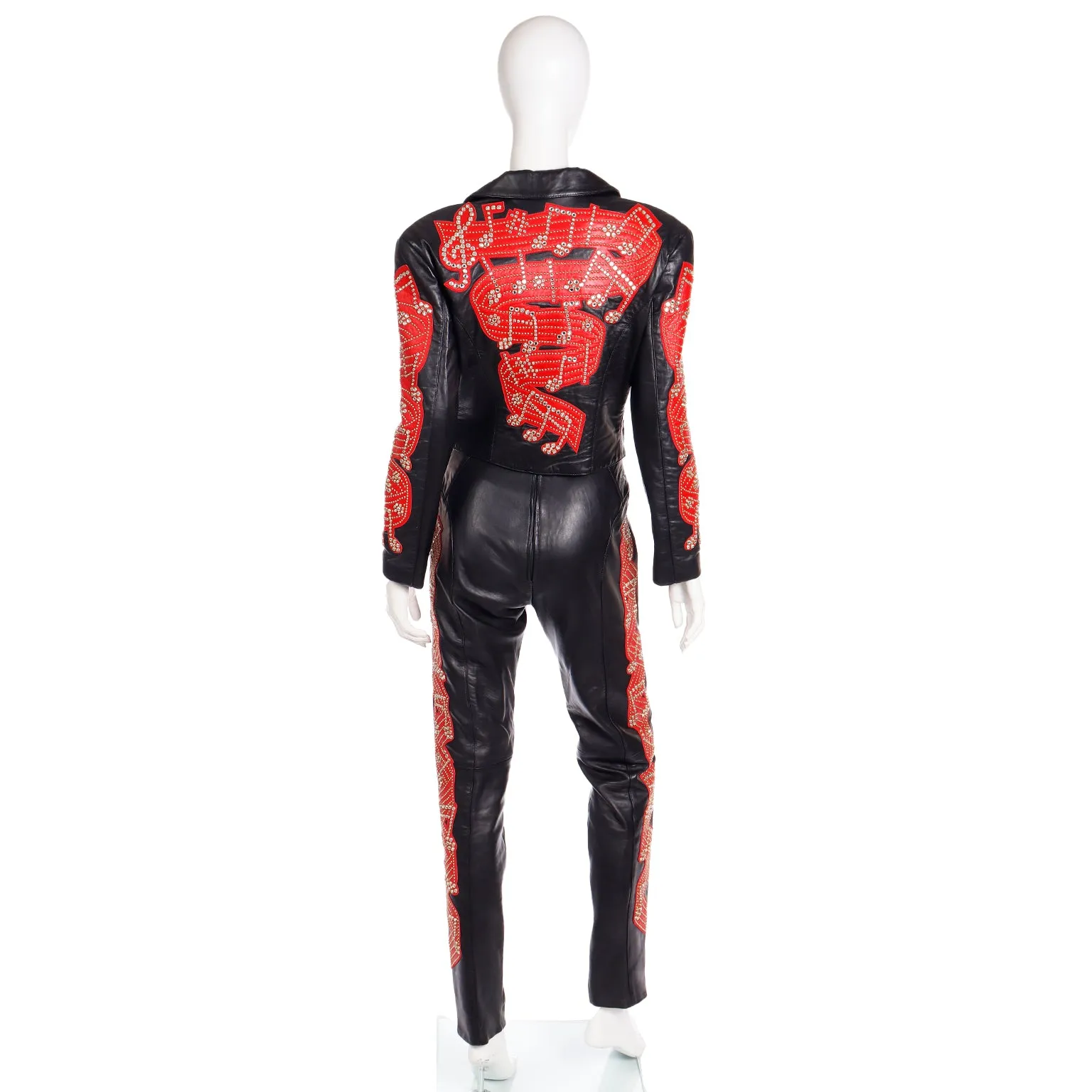 Rock Star Michael Hoban Black & Red Leather Musical Pants Bustier & Jacket