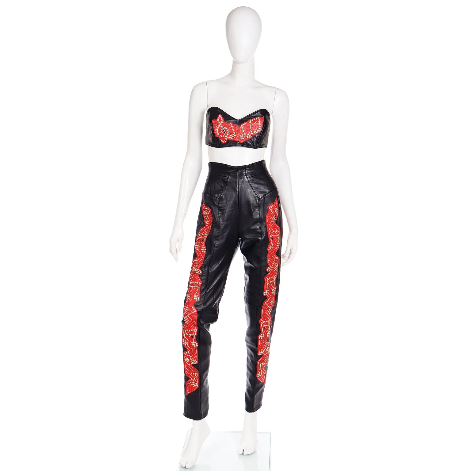 Rock Star Michael Hoban Black & Red Leather Musical Pants Bustier & Jacket