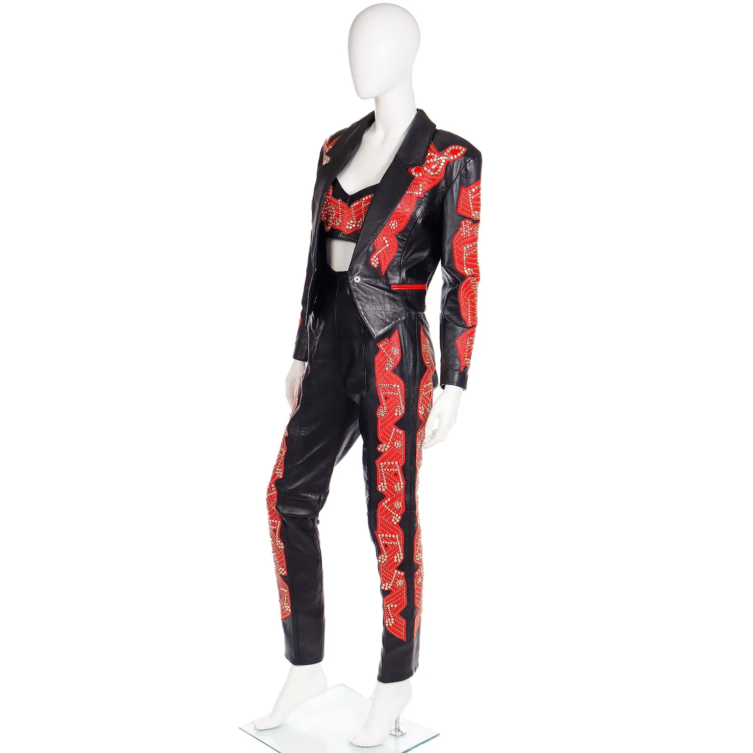 Rock Star Michael Hoban Black & Red Leather Musical Pants Bustier & Jacket