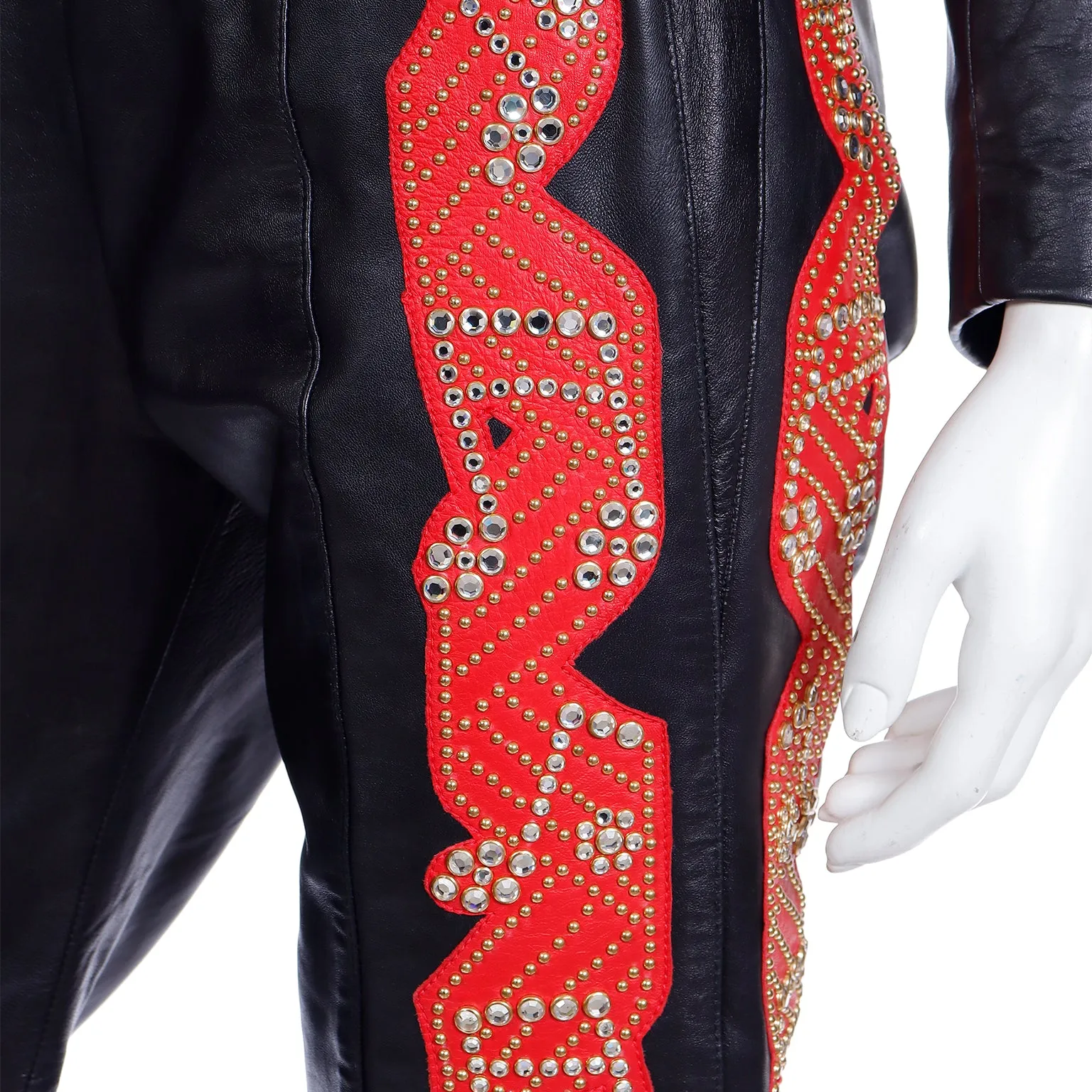 Rock Star Michael Hoban Black & Red Leather Musical Pants Bustier & Jacket
