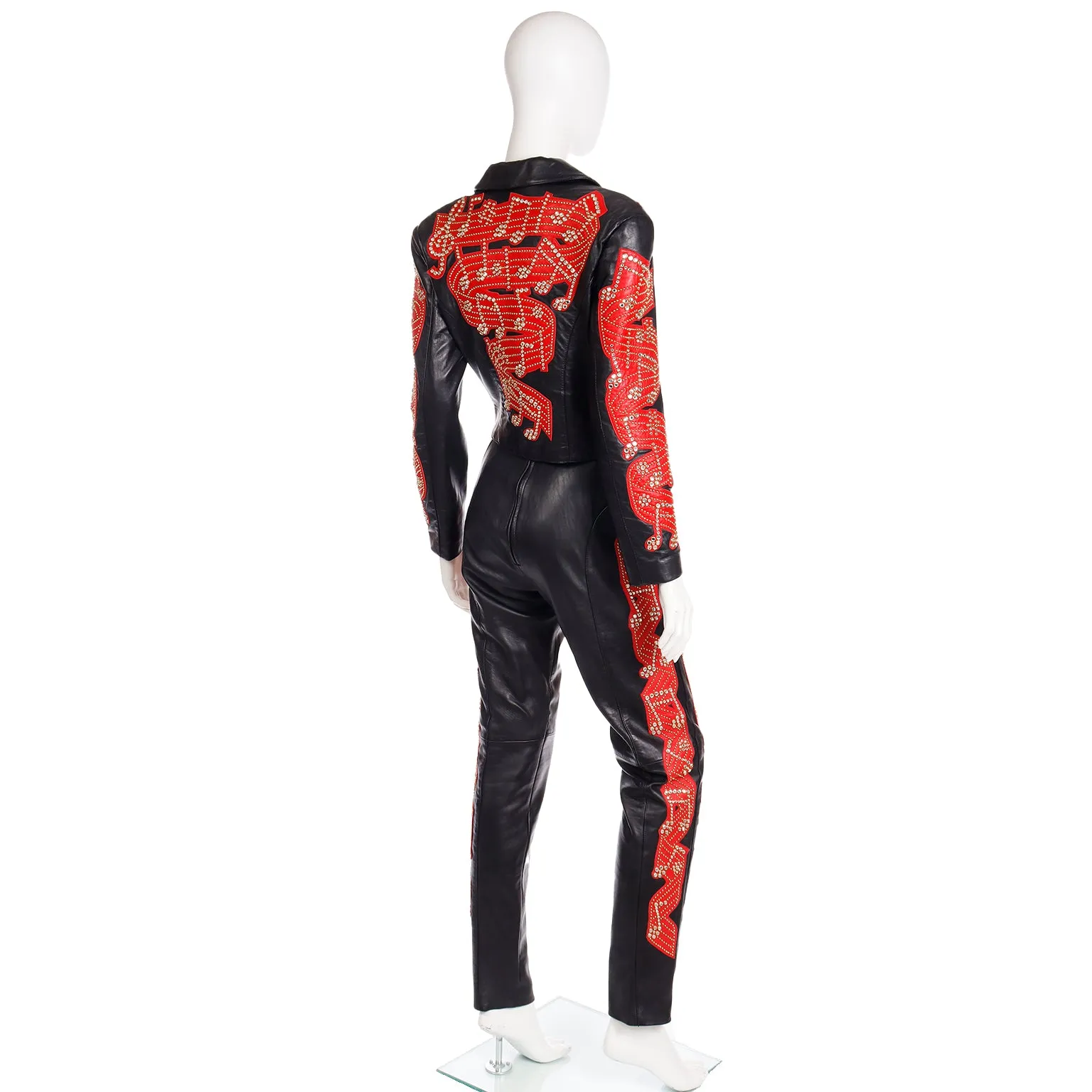 Rock Star Michael Hoban Black & Red Leather Musical Pants Bustier & Jacket