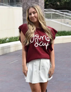 Ruffle Game Day Top - Burgundy/White