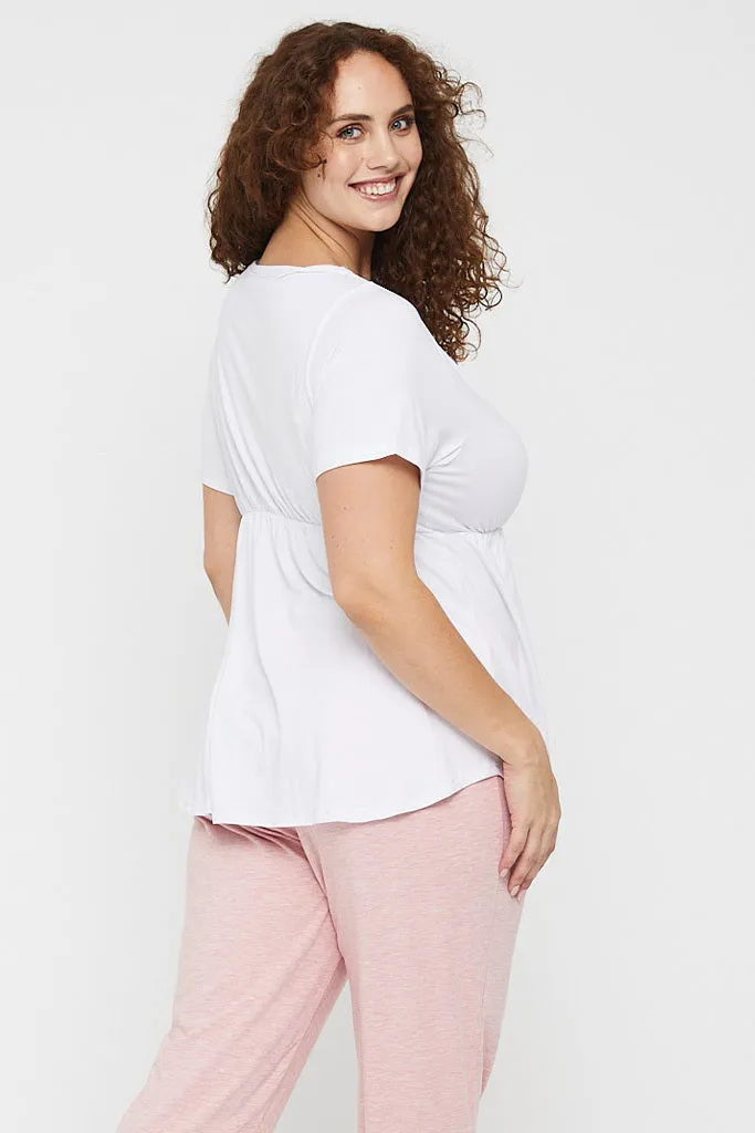 Short Sleeve Cross Front PJ Top - White
