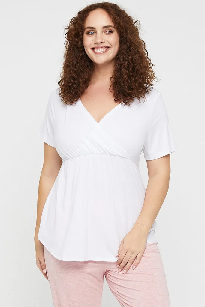 Short Sleeve Cross Front PJ Top - White
