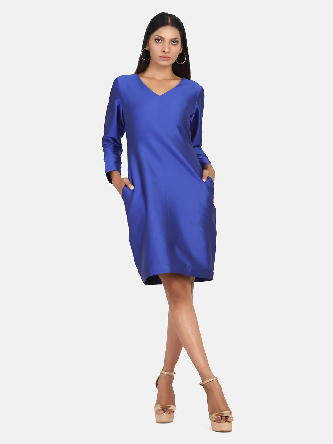 Taffeta Silk Party Dress - Royal Blue