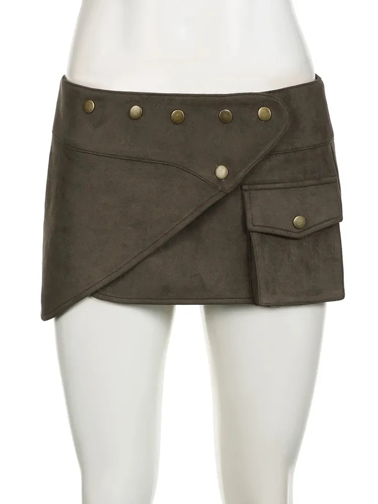 TAVIMART  -  Vintage Suede Short Skirt Streetwear Sexy Mini Skirts Y2k Aesthetic Low Waist Rivet Skirts Korean Clothing