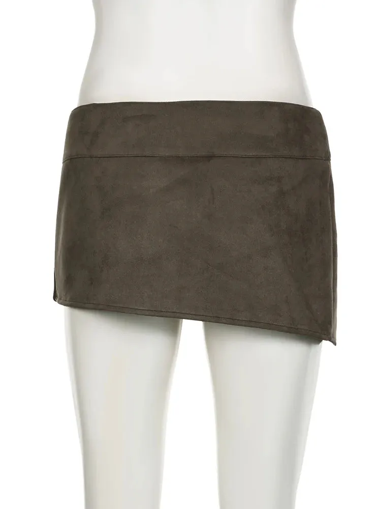 TAVIMART  -  Vintage Suede Short Skirt Streetwear Sexy Mini Skirts Y2k Aesthetic Low Waist Rivet Skirts Korean Clothing