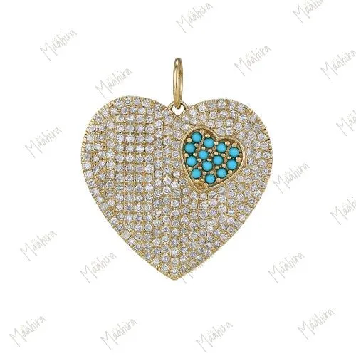 Turquoise Heart-in-Heart Pendant