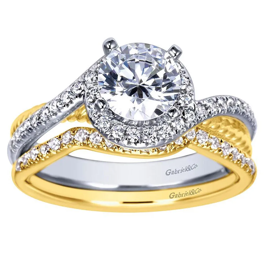 Two Tone Gold Bypass Design Diamond Engagement Mounting