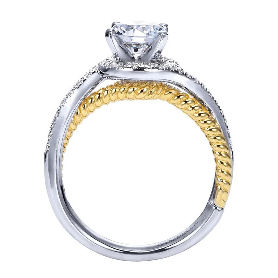 Two Tone Gold Bypass Design Diamond Engagement Mounting