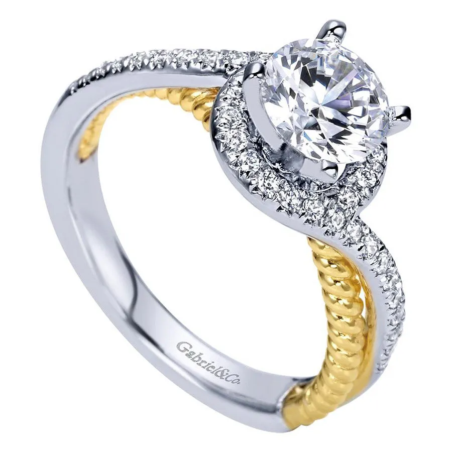 Two Tone Gold Bypass Design Diamond Engagement Mounting