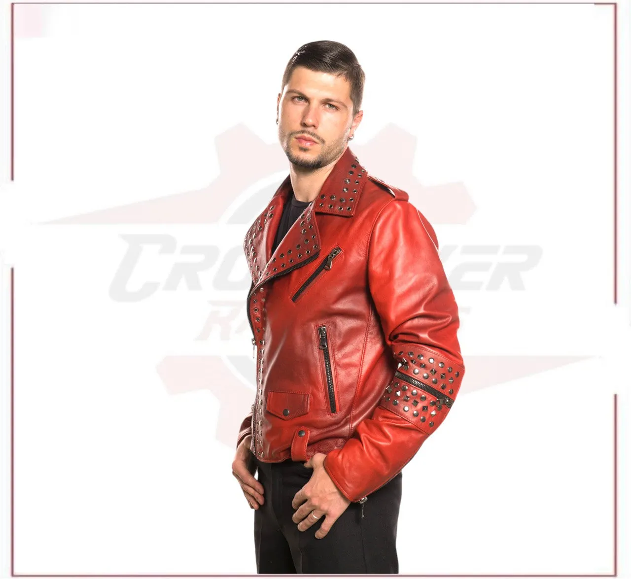 Vasco - Men's Studded Jacket in Genuine Bordeaux Leather
