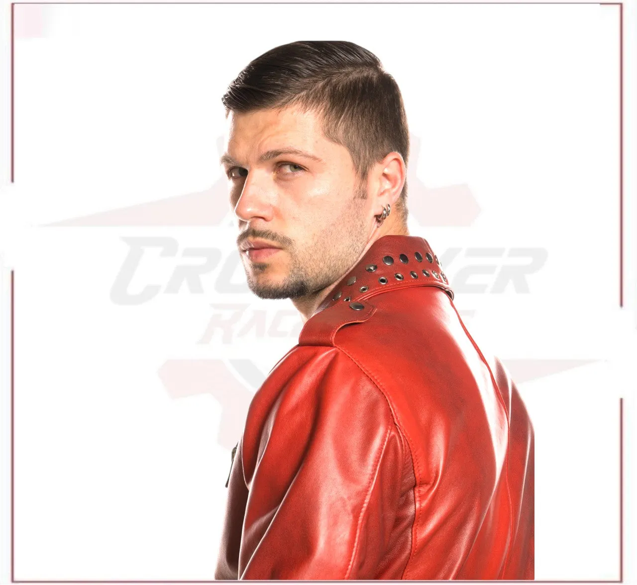 Vasco - Men's Studded Jacket in Genuine Bordeaux Leather