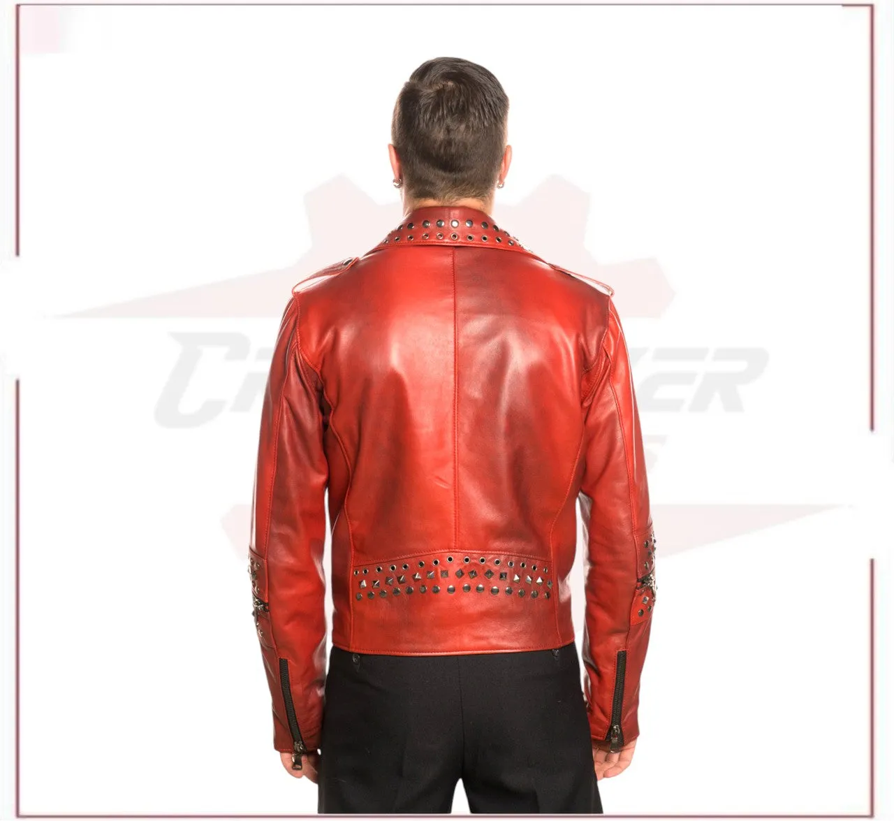 Vasco - Men's Studded Jacket in Genuine Bordeaux Leather