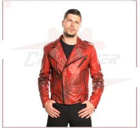 Vasco - Men's Studded Jacket in Genuine Bordeaux Leather