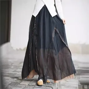 Vintage Irregular Tencel Skirt with Elastic Waist