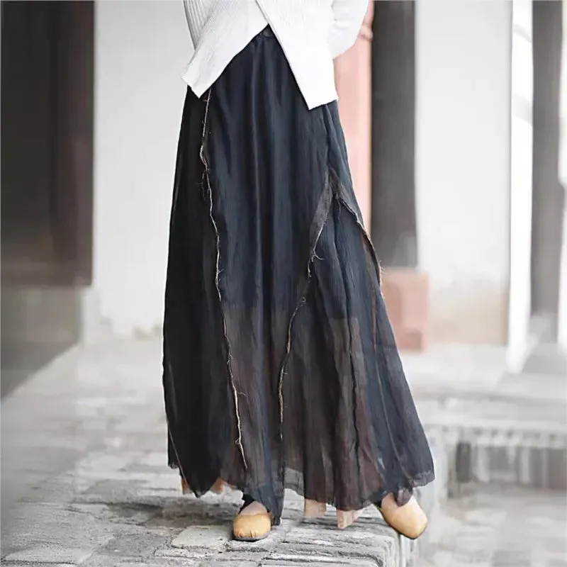 Vintage Irregular Tencel Skirt with Elastic Waist