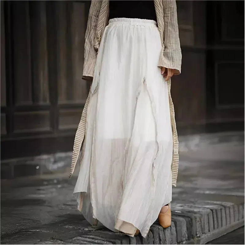 Vintage Irregular Tencel Skirt with Elastic Waist