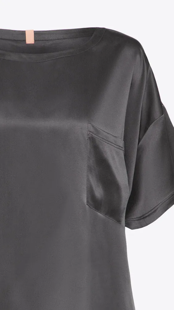 Silk Tee and Pant Set in Meditative Grey with Washable Fabric