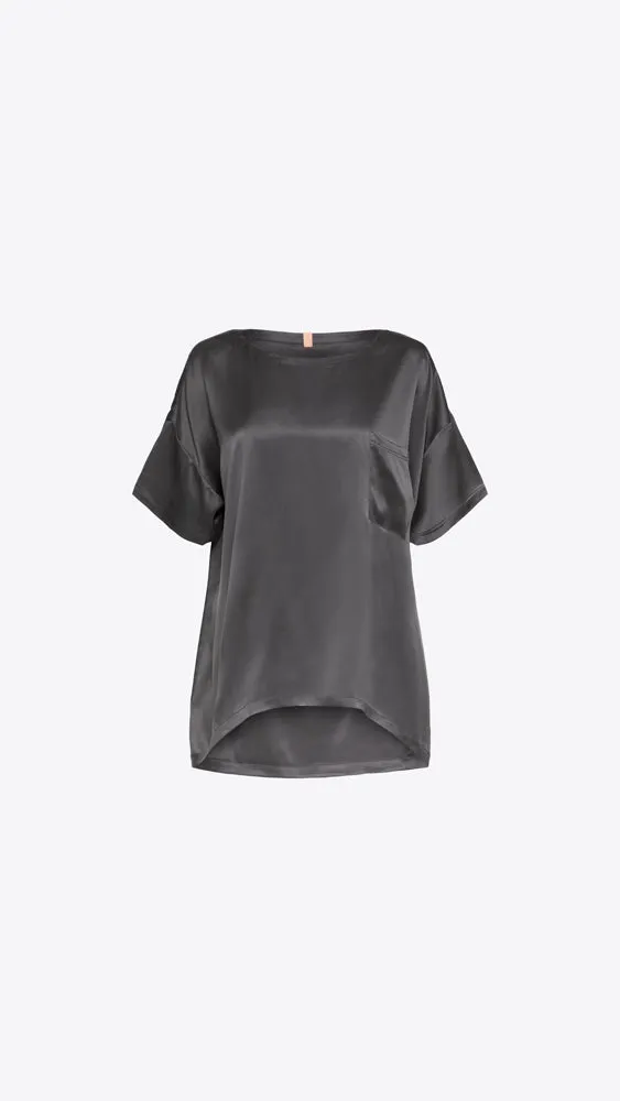 Silk Tee and Pant Set in Meditative Grey with Washable Fabric