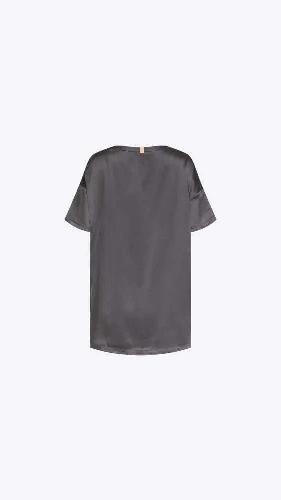 Silk Tee and Pant Set in Meditative Grey with Washable Fabric