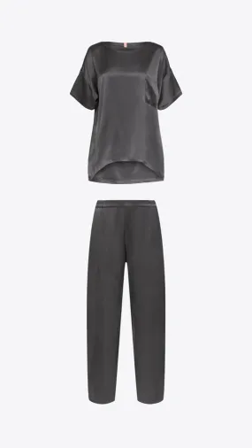 Silk Tee and Pant Set in Meditative Grey with Washable Fabric