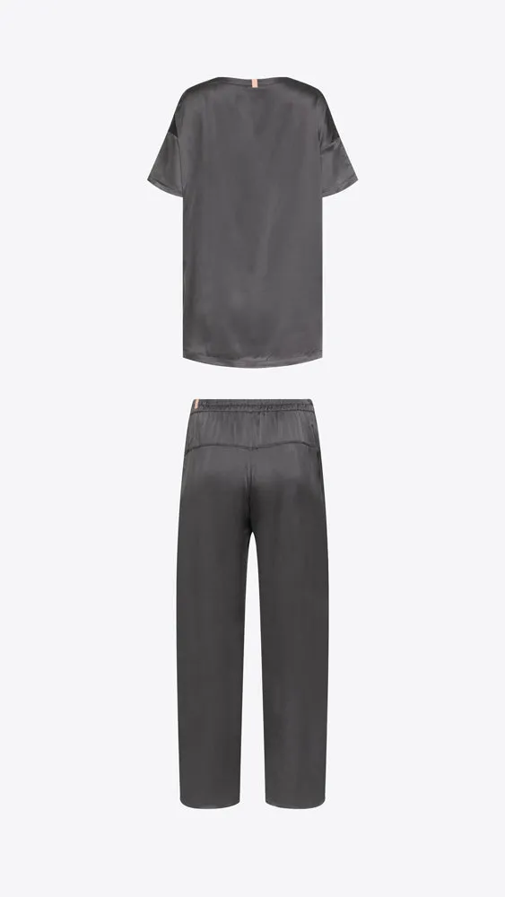 Silk Tee and Pant Set in Meditative Grey with Washable Fabric