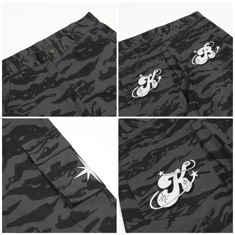 Wiaofellas Men Camouflage Cargo Pants Women's Oversize Cargo Pants Harajuku Streetwears Spring Embroidery Loose Casual Straight Trousers