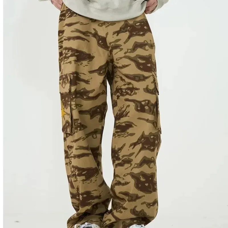 Wiaofellas Men Camouflage Cargo Pants Women's Oversize Cargo Pants Harajuku Streetwears Spring Embroidery Loose Casual Straight Trousers