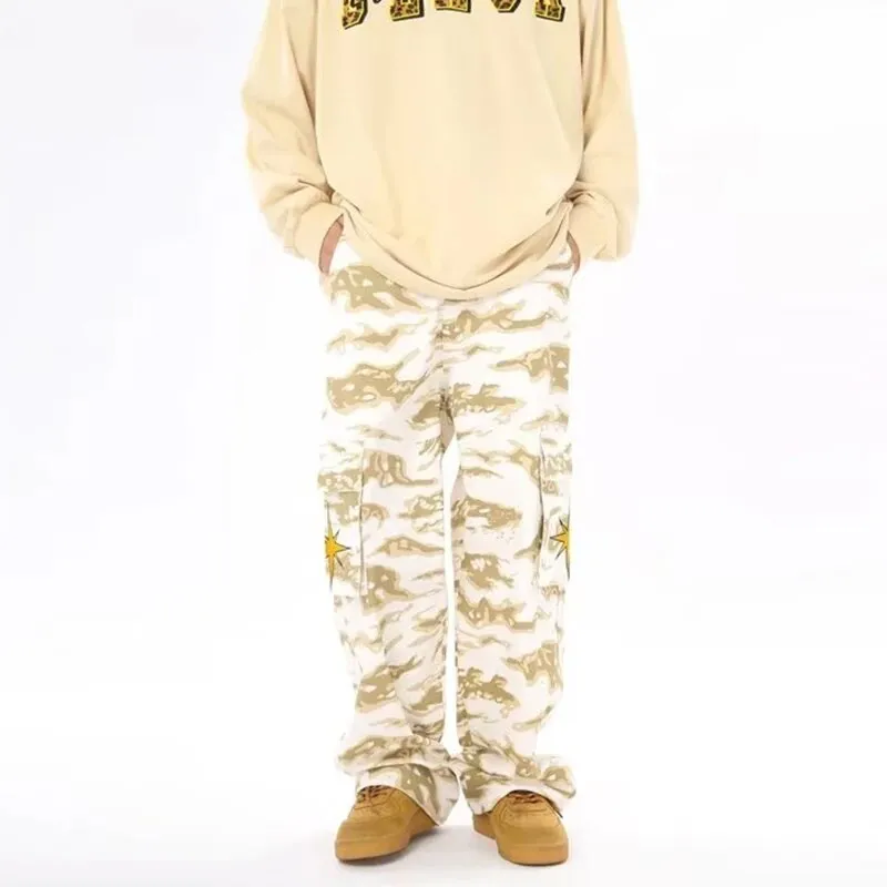 Wiaofellas Men Camouflage Cargo Pants Women's Oversize Cargo Pants Harajuku Streetwears Spring Embroidery Loose Casual Straight Trousers