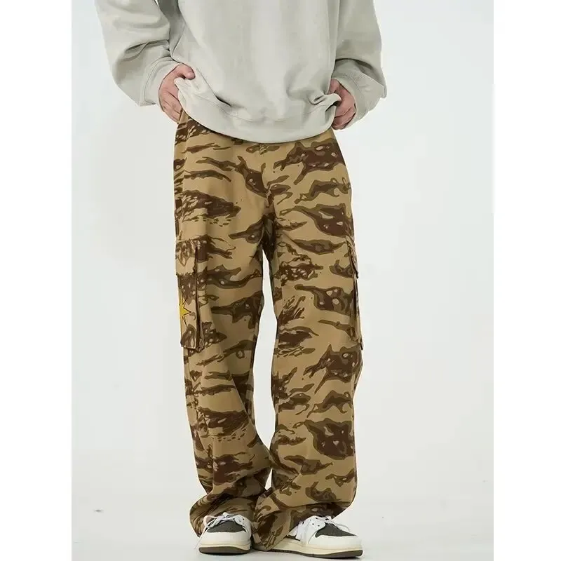 Wiaofellas Men Camouflage Cargo Pants Women's Oversize Cargo Pants Harajuku Streetwears Spring Embroidery Loose Casual Straight Trousers