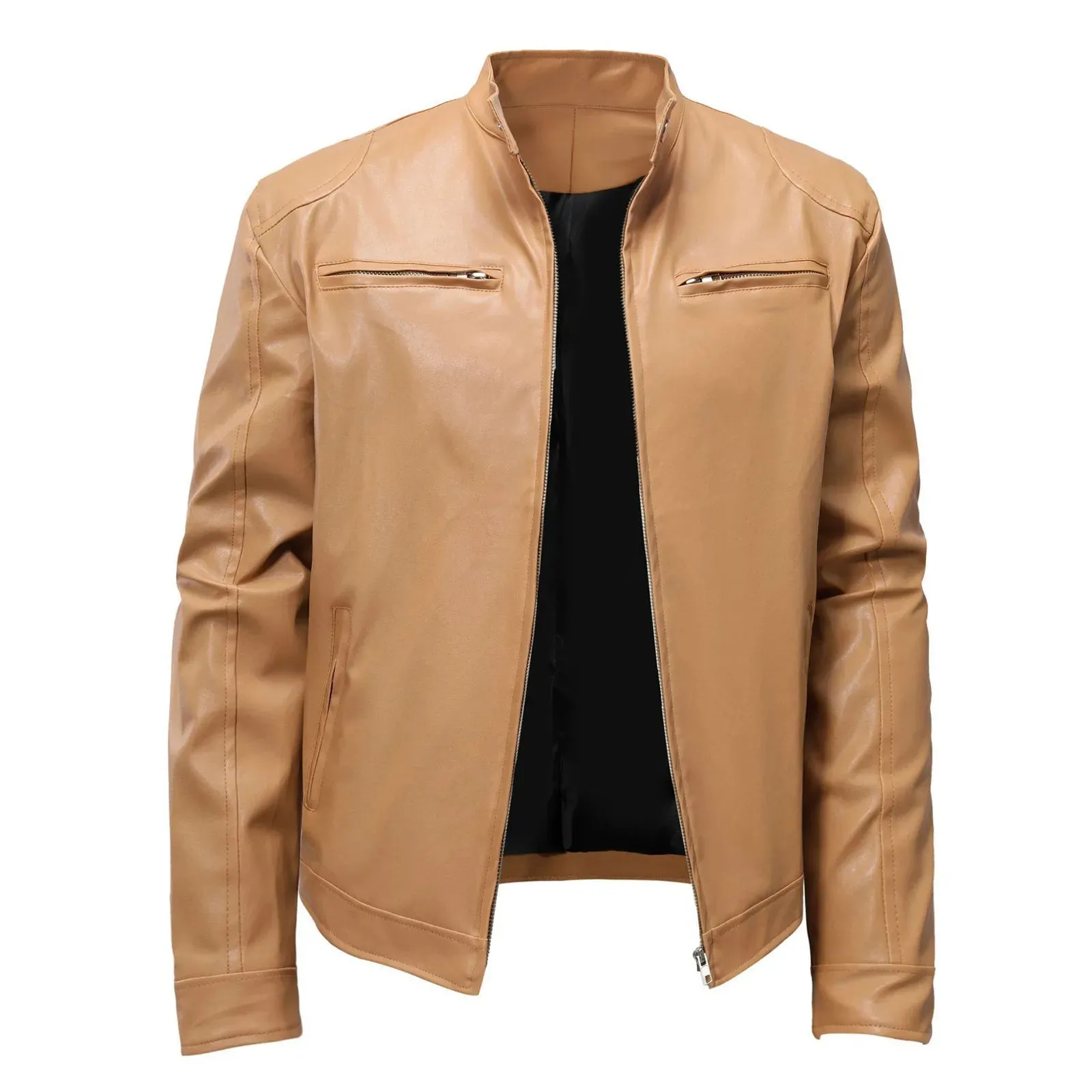 Winter Men's Clothing Motorcycle Leather Jacket Men's Teenagers Stand Collar Punk Leather Coat Men Punk
