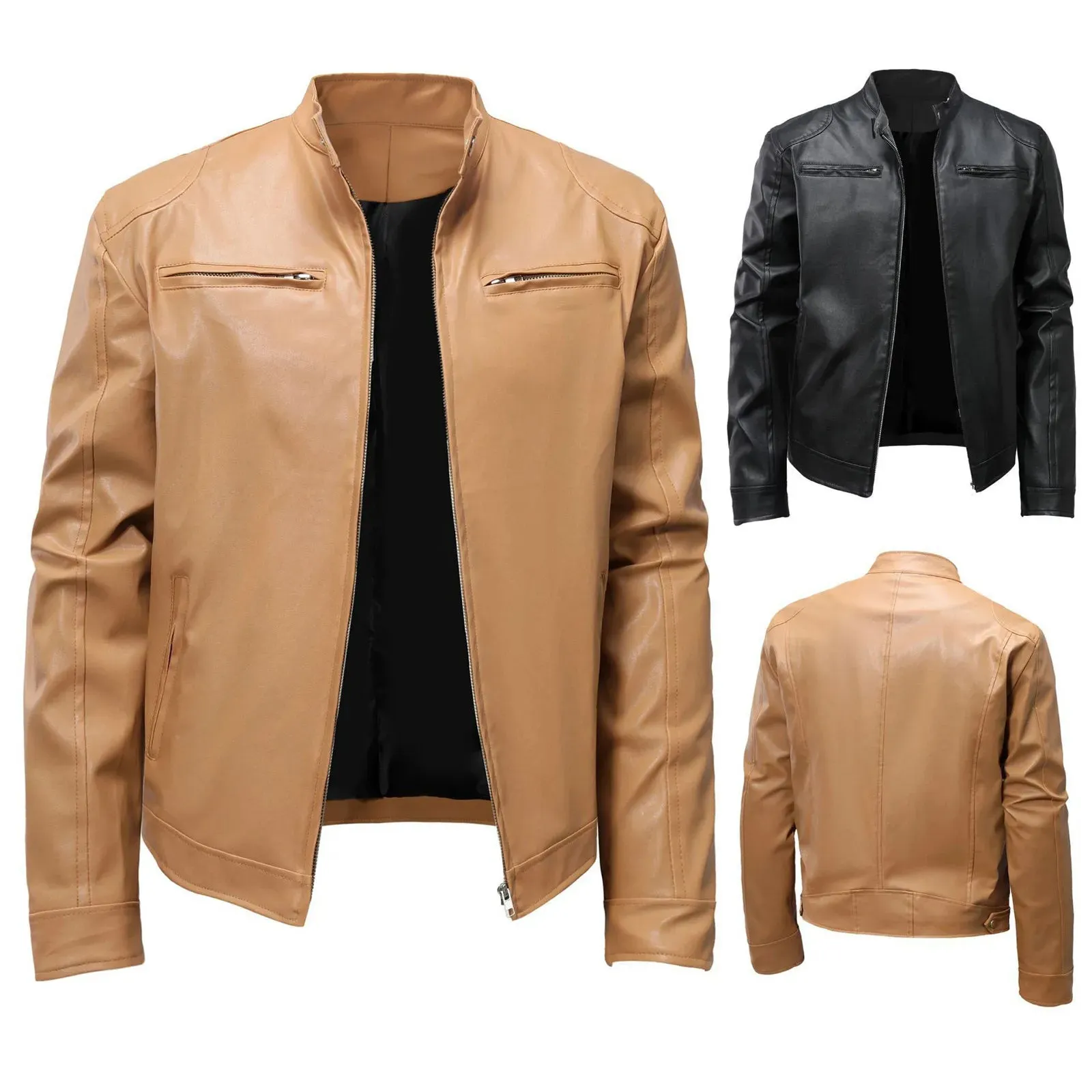 Winter Men's Clothing Motorcycle Leather Jacket Men's Teenagers Stand Collar Punk Leather Coat Men Punk