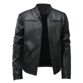Winter Men's Clothing Motorcycle Leather Jacket Men's Teenagers Stand Collar Punk Leather Coat Men Punk