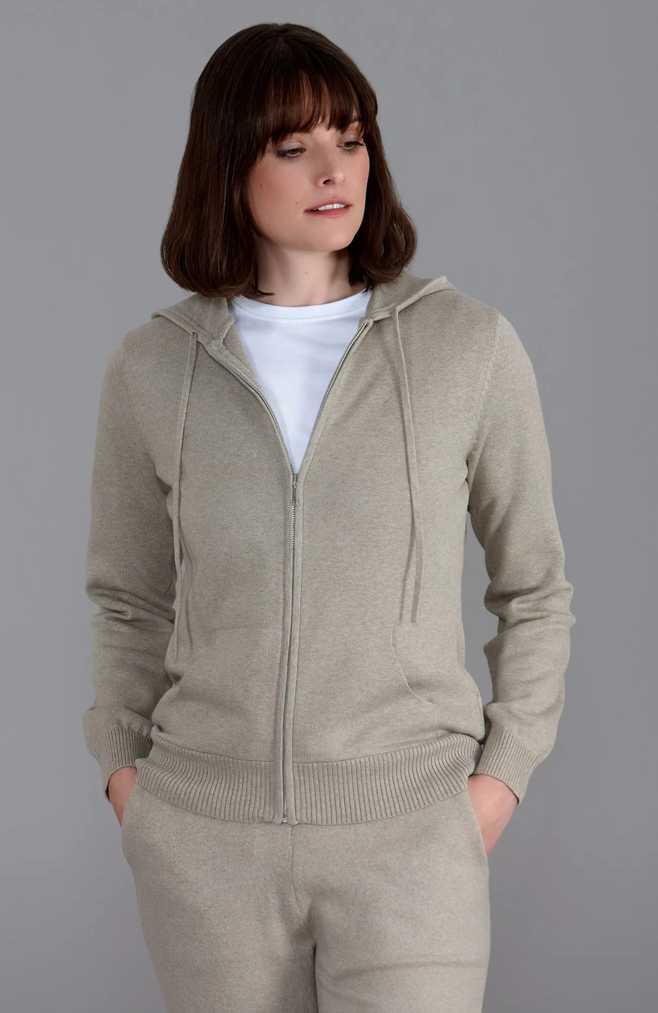 Womens 100% Cotton Zip Through Hoodie