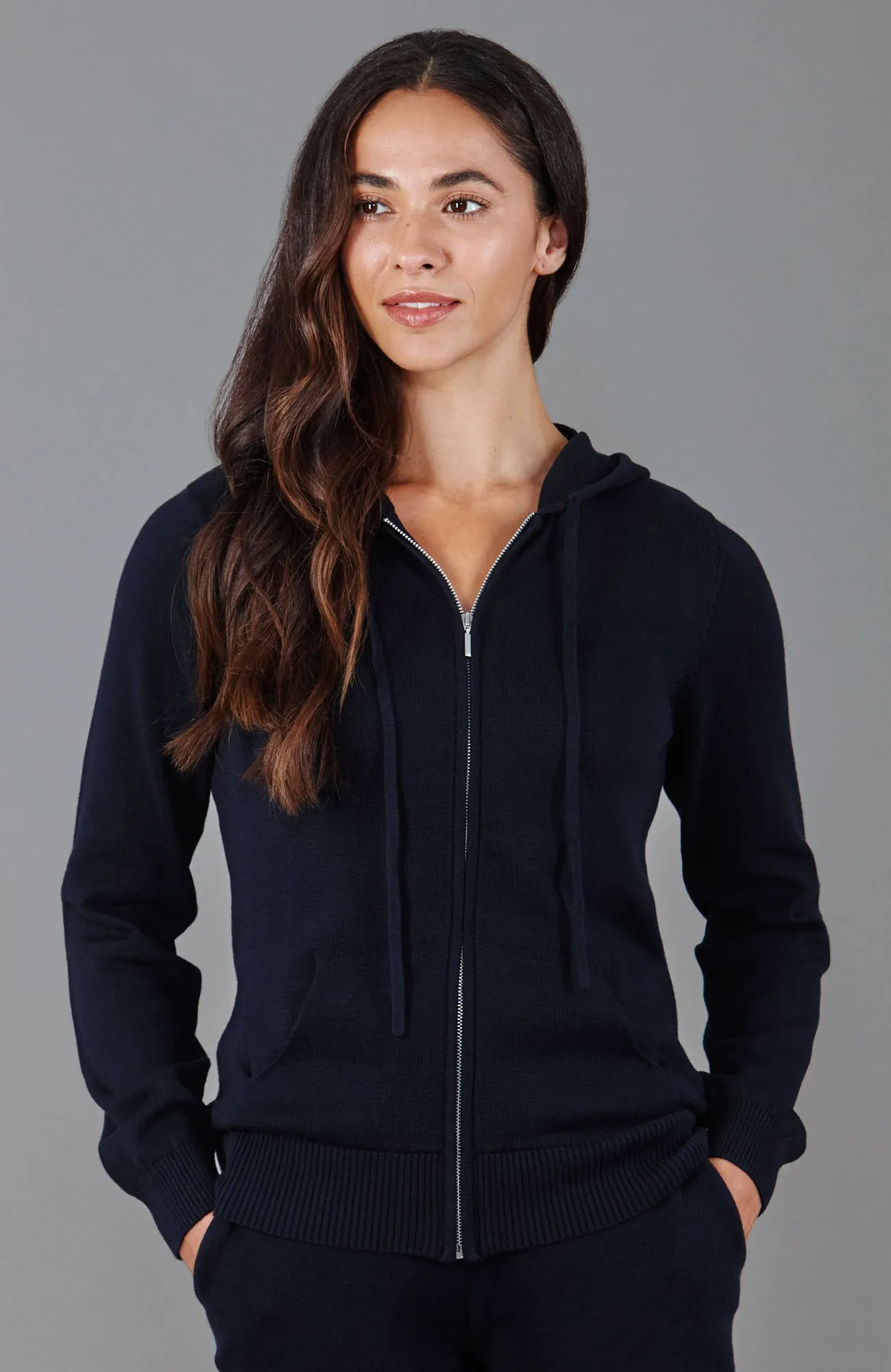Womens 100% Cotton Zip Through Hoodie