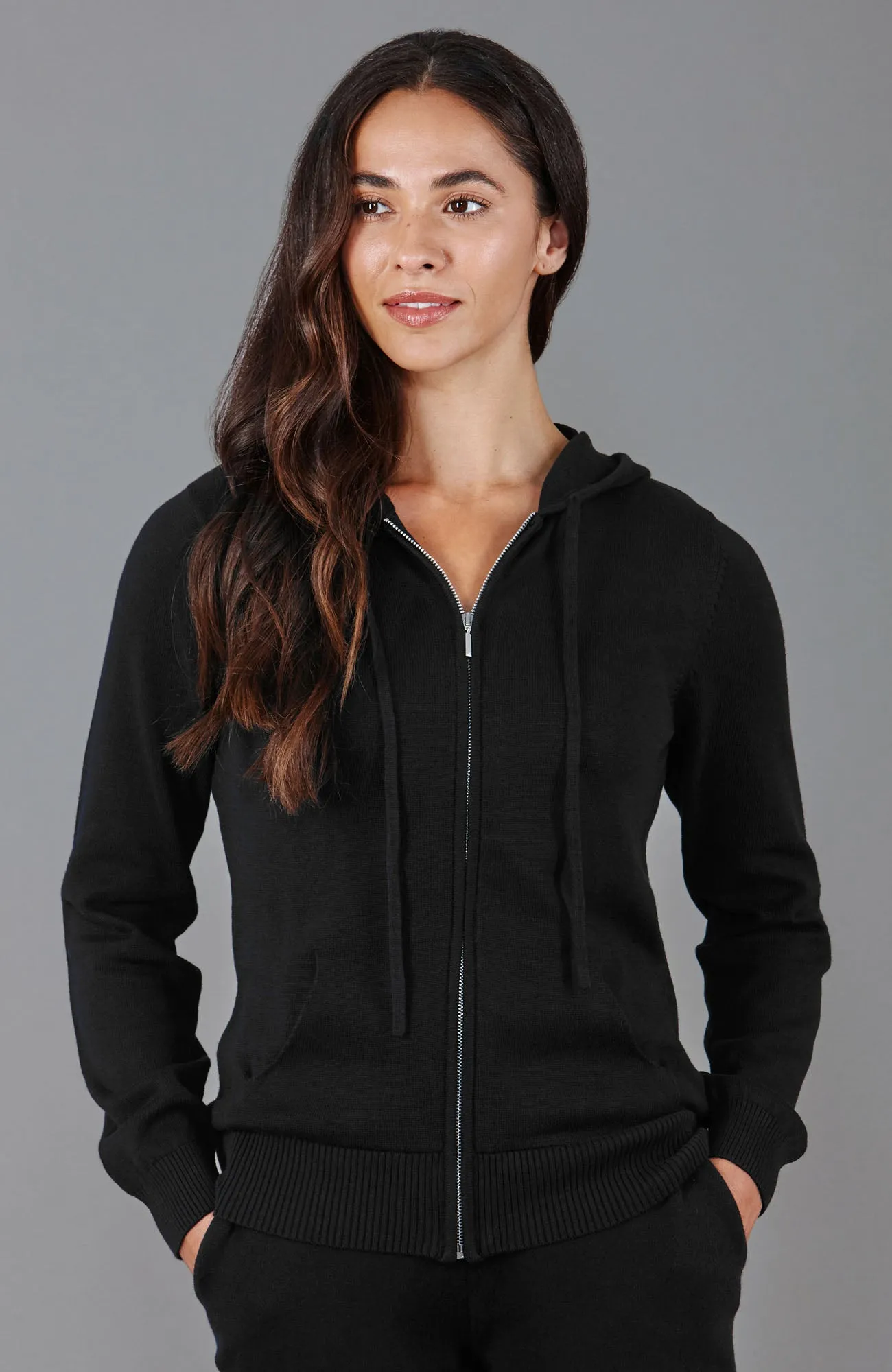Womens 100% Cotton Zip Through Hoodie