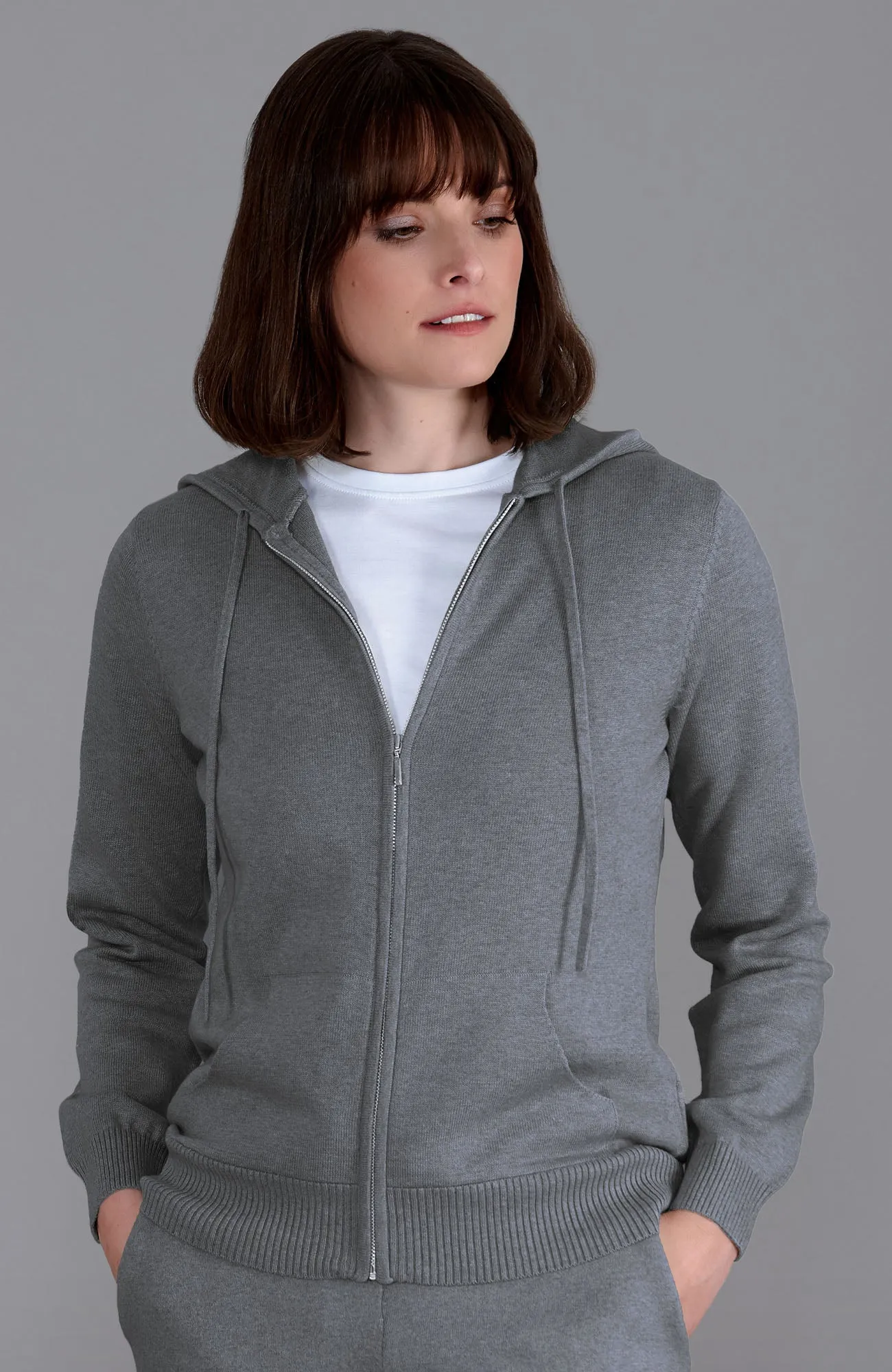 Womens 100% Cotton Zip Through Hoodie